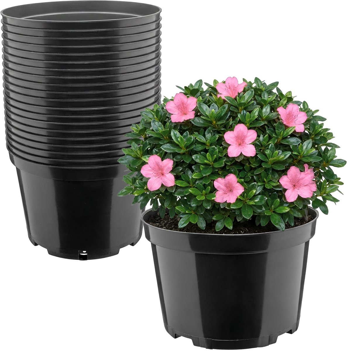 Garronda Set van 20 ronde kunststof kweekpotten met drainagegaten voor tuin (Zwart, Ø22 x 14,5 cm (4L)) GD-KW-RL