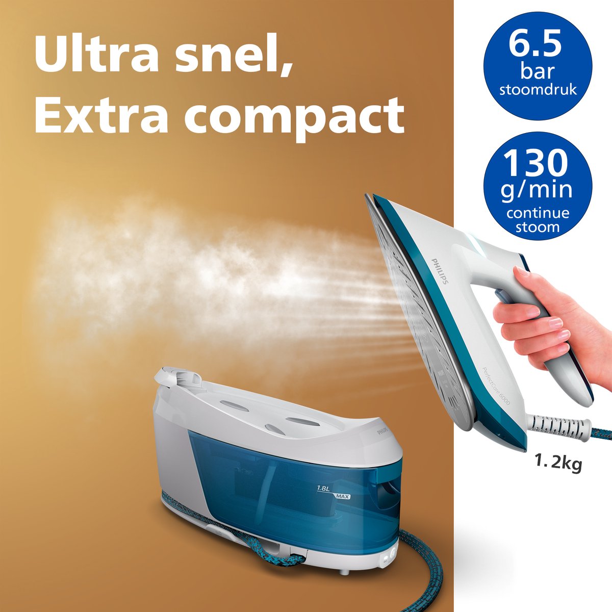Philips Stoomstrijkijzer met Stoomgenerator PSG6022/20 - Met Station - Hoge Stoomstoot - Verticaal Strijken – Automatische Uitschakeling - Groot Reservoir - Blauw — afbeelding 3