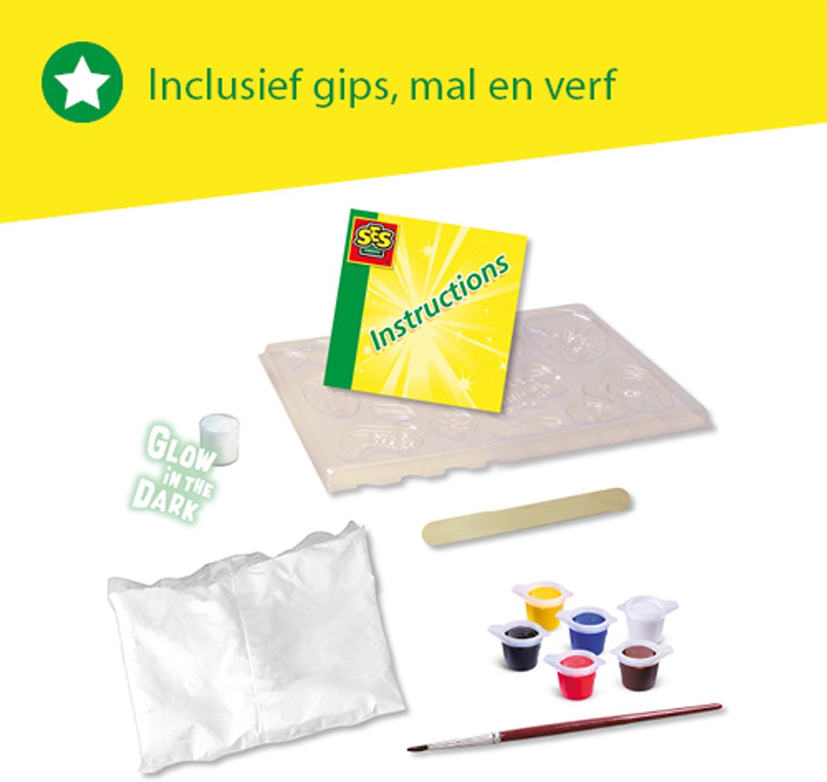 SES Creative - Gips Gieten en schilderen - Enge beesten - sneldrogend - gips gieten - met vormpjes, gips, (glow in the dark) verf en penseel - knutselen jongens — afbeelding 3