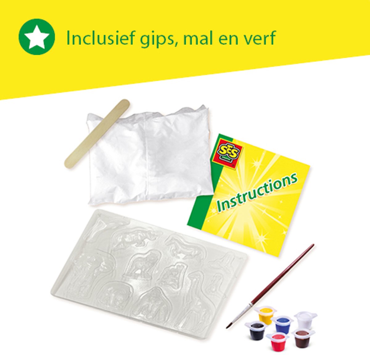 SES Creative - Gieten en Schilderen - Dieren - gips gieten - maak een giraffe, gorilla, panda en meer - met vormpjes, gips, verf en penseel — afbeelding 2