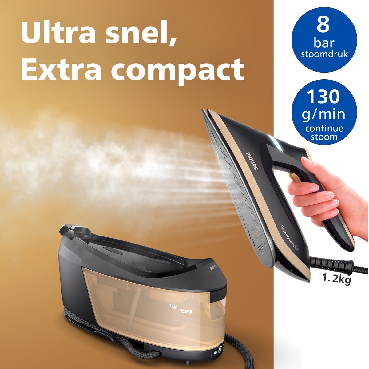 Philips Perfect Care 6000 Series PSG6064/80 - Stoomgenerator - 1.8L Watertank - Goud / Zwart — afbeelding 3