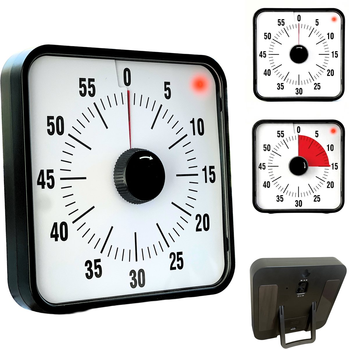 Casa Goods® - Aftelklok - Leerklok - countdown klok - Leerklok timer - Time management - 19 x 19 cm - zwart - met magneetstrip - zonder tikgeluid - 2 alarmfuncties