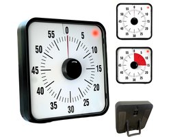 Casa Goods® - Aftelklok - Visuele timer - Leerklok - Stille timer - zonder tikgeluid - Time management - 19 x 19 cm - zwart - geluidsalarm of lichtalarm