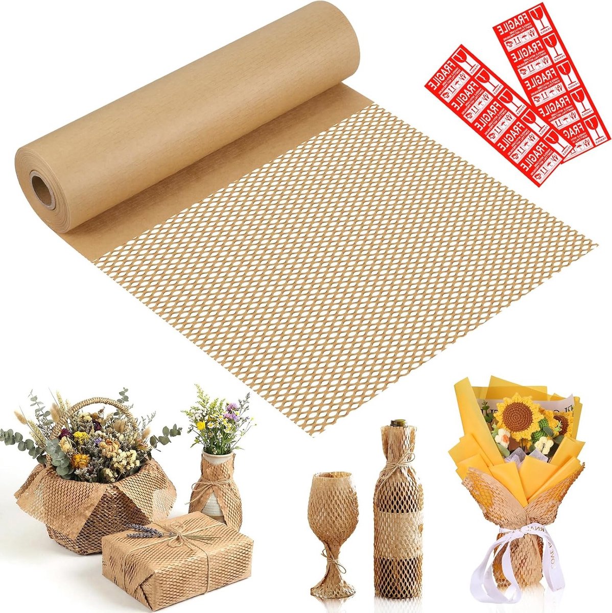 Honeycomb Verpakkingspapier 30 cm x 30 m - Ideaal voor Verzending en Bescherming van Breekbare Items, Duurzaam Alternatief voor Noppenfolie
