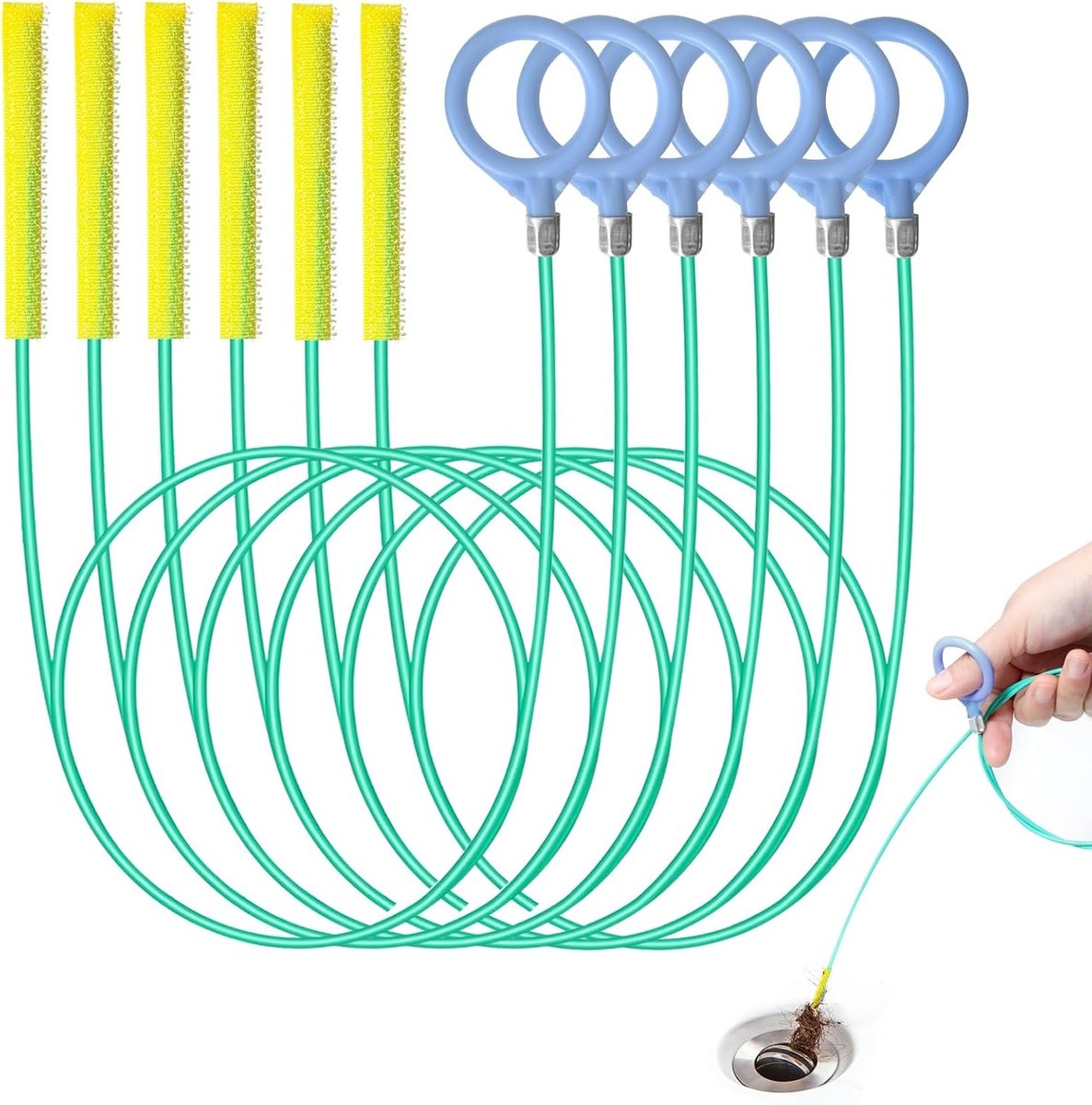 Flexibele Afvoerreinigers, Spiral van 90 cm, Herbruikbare Reinigingsborstels voor Badkuip en Afvoerkanalen, Set van 6 voor Efficiënte Ontstoppen en Onderhoud