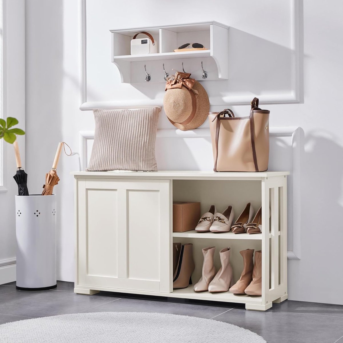 Dressoir met Schuifdeuren 106,7x33x63 cm – wit Buffetkast met Verstelbare Plank en Grote Opbergruimte – Lage Keukenkast / TV Meubel – Urbanhome