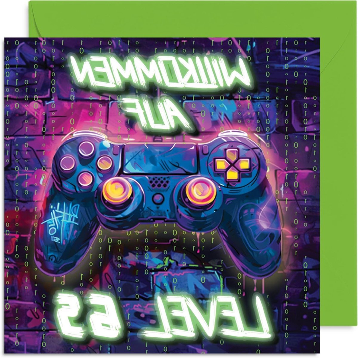 Verjaardagskaarten Mannen - Wenskaarten Gamer - Verjaardag Vieren - Neon Videogamer Design - 145mm x 145mm - Neon Kleuren