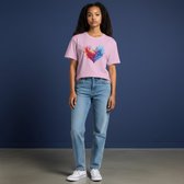 t-shirt femme - rose avec cœur - taille M - 100 % coton biologique - - T-shirt femme – doux & confortable - t-shirt femme manches courtes avec imprimé - t-shirt femme rose
