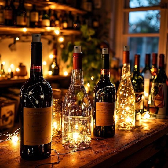 10 wijnfleslampjes met kurk, 10 LED's, 1 m snoer, kurkfleslampjes, mini-lichtslinger, voor zelfgemaakte potjes, feestjes, bruiloften (warm wit) - sfeerverlichting voor tafeldecoratie — afbeelding 4