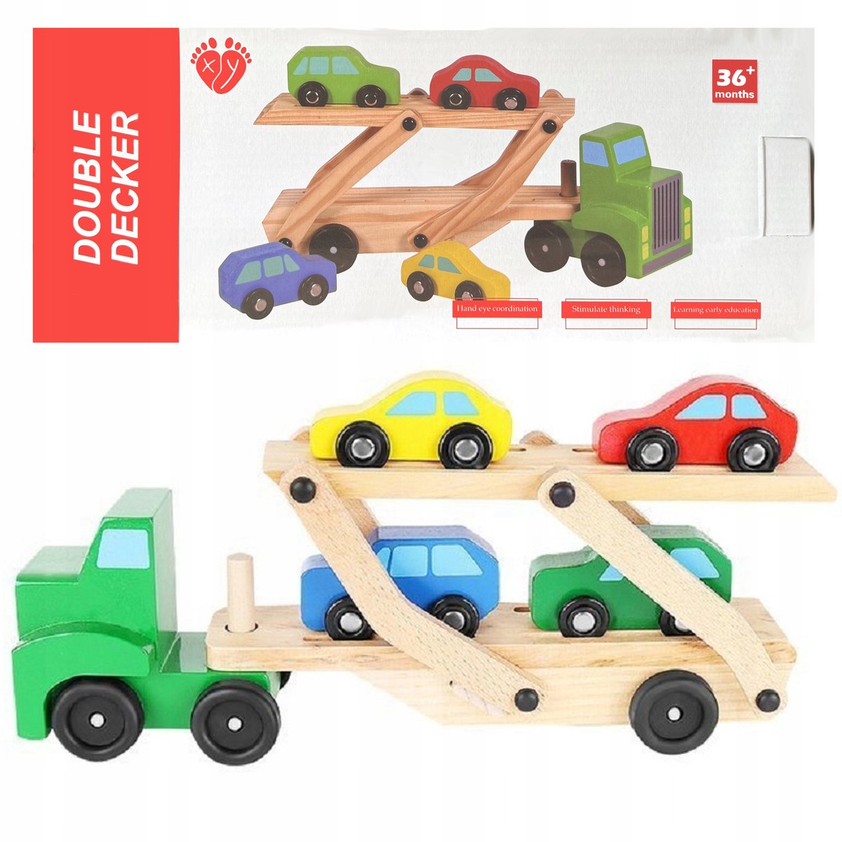 LandToys - Houten Autotransporter - Met 4 Auto's - Educatieve Speelgoed