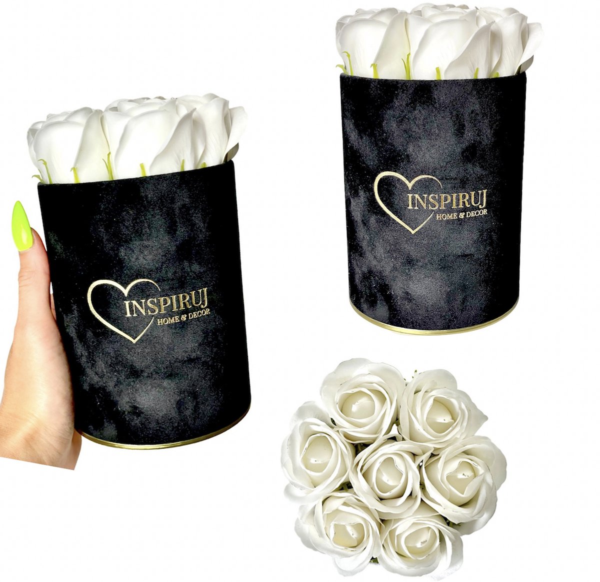 Inspiruj - Flowerbox - Czarne Pudełko - Mydłane Róże - Biały