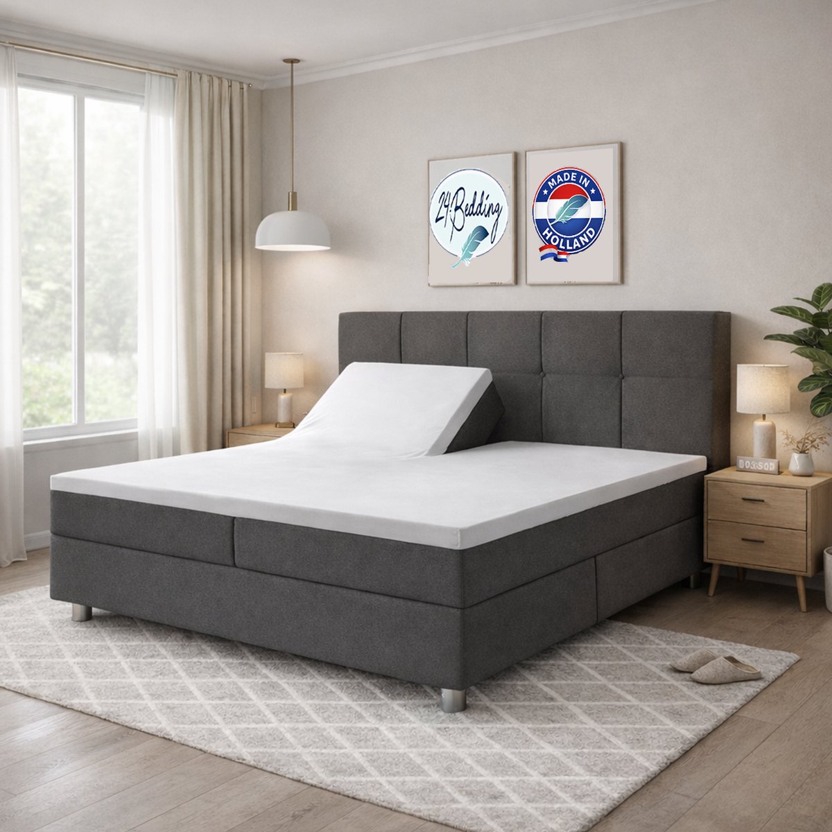 24-Bedding Splittopper Hoeslaken 180x220 cm Wit - 100% Percaline Katoen - Verkoelend Splittopper Hoeslaken