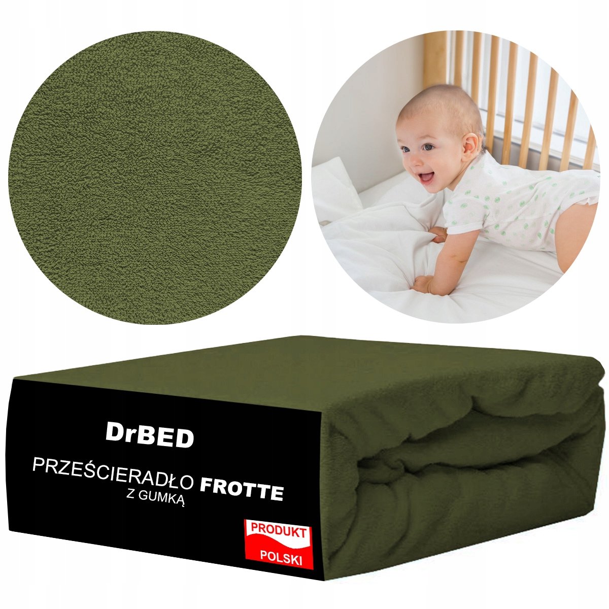 DrBED - Frotte Hoeslaken - 60x120 cm - Khaki - Ademend - Gemaakt in Polen