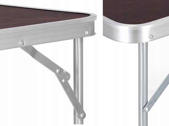 Opvouwbare Campingtafel - Bruin- Chroom - Draagbaar Door Handvat - Houten Look - 70x50x60 cm van Merkloos — afbeelding 3