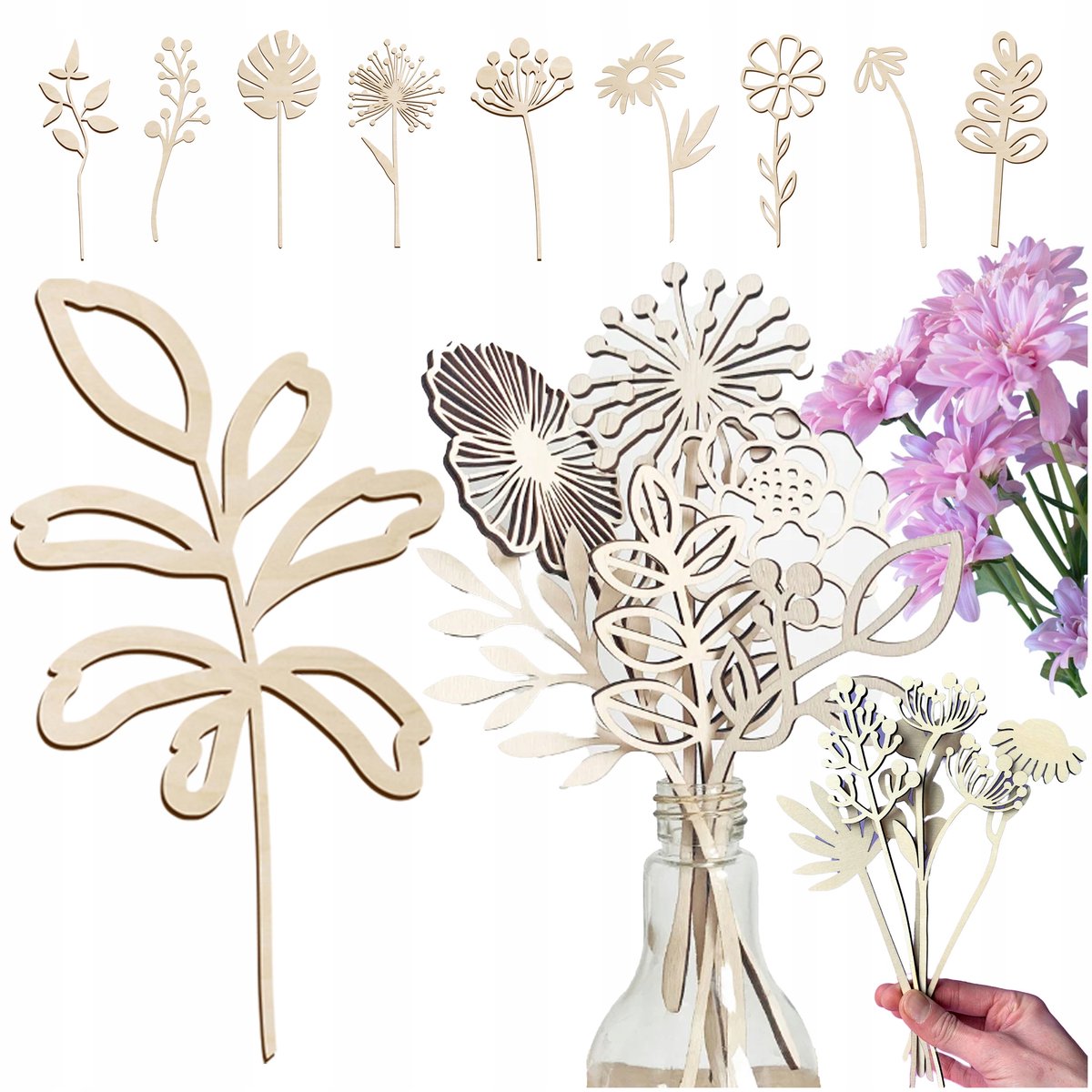 SMX Design - Sierkunstbloem - Houten Boeketoorsier - 20 cm - Lasergesneden