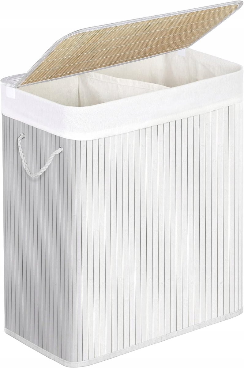 Songmics - Bamboe Wasmand - 2 Compartimenten - Met Handgrepen - 100L Capaciteit