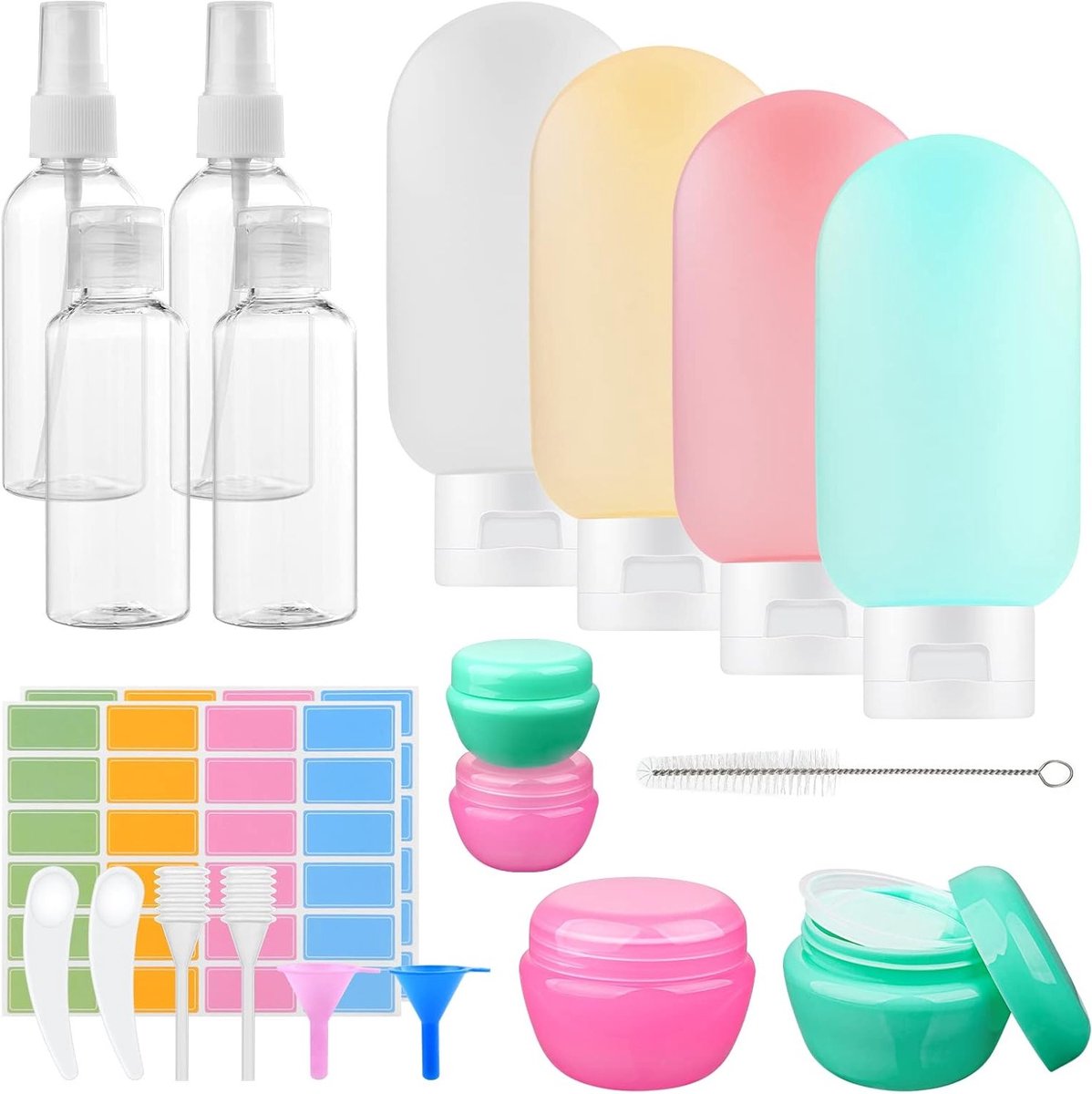 Set van 22 Levensmiddelenveilige Lege Flessen voor Reizen, Perfect voor Shampoo, Conditioner en Lotion, Ideaal voor Toilettas en Reisaccessoires (BPA-vrij)