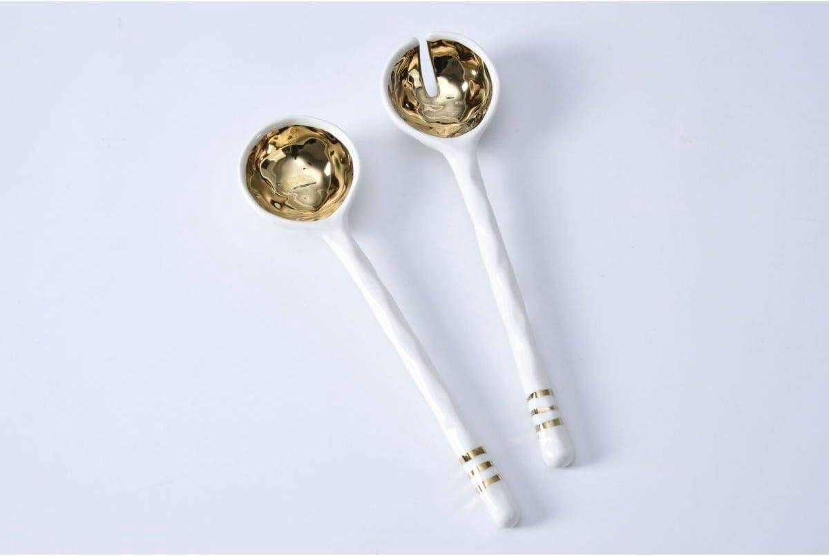 Salade Server Set - Opscheplepels Set - Tafel Dekken - Porselein met Goudkleur - 26 cm - Goud
