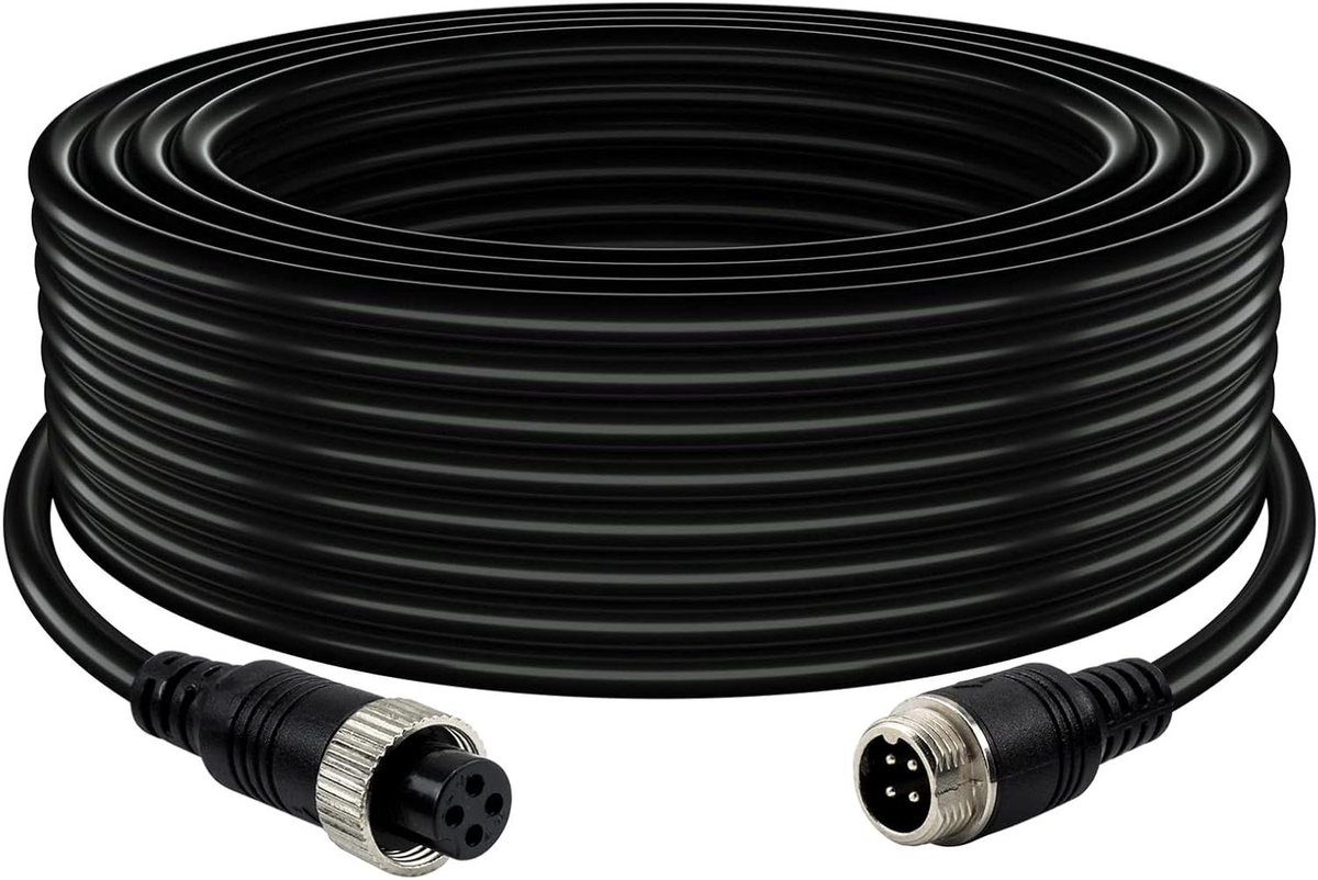 Achteruitrijcamera Kabel - Video Stroomkabel - Veilig Parkeren - 4-Pins Luchtvaart Connector - 20 meter - Zwart