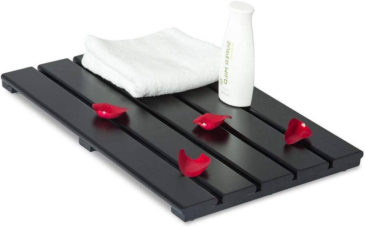 Bamboe Badmat - Douchemat Antislip - Veilig Douchen - 9 Antislip Pakkingen - 50 x 33 cm - Zwart