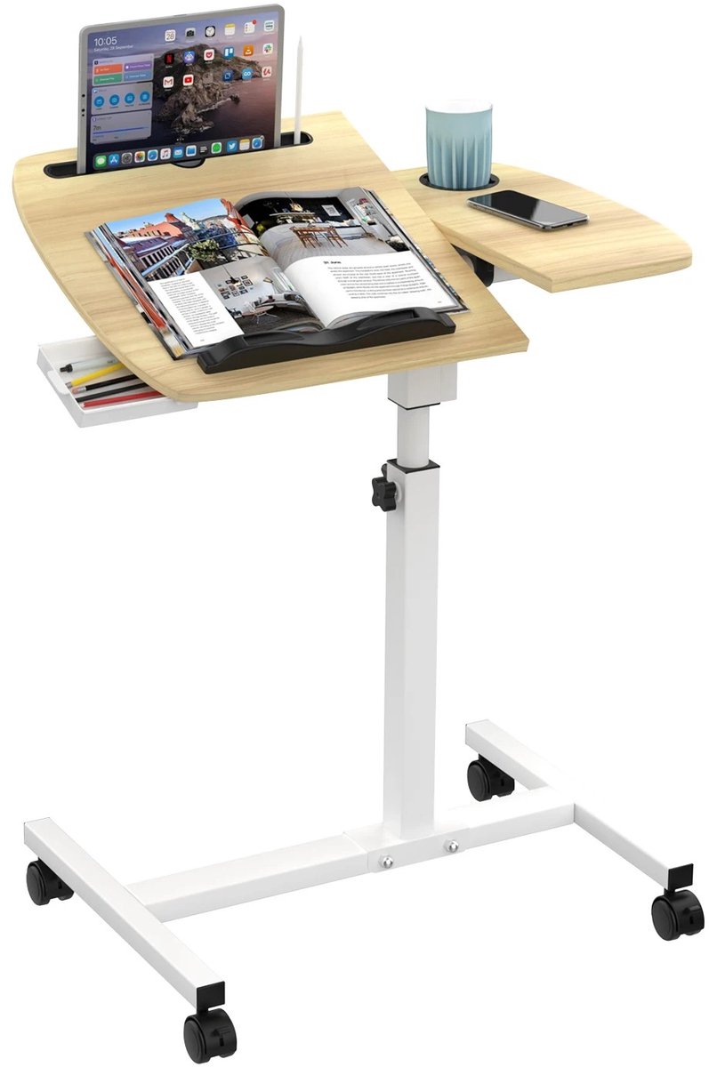 Dailygoods Laptopbureau - Maximale kantelhoek 90 ° Medische bedtafel - Mobiel bureau met dienblad - In hoogte verstelbar