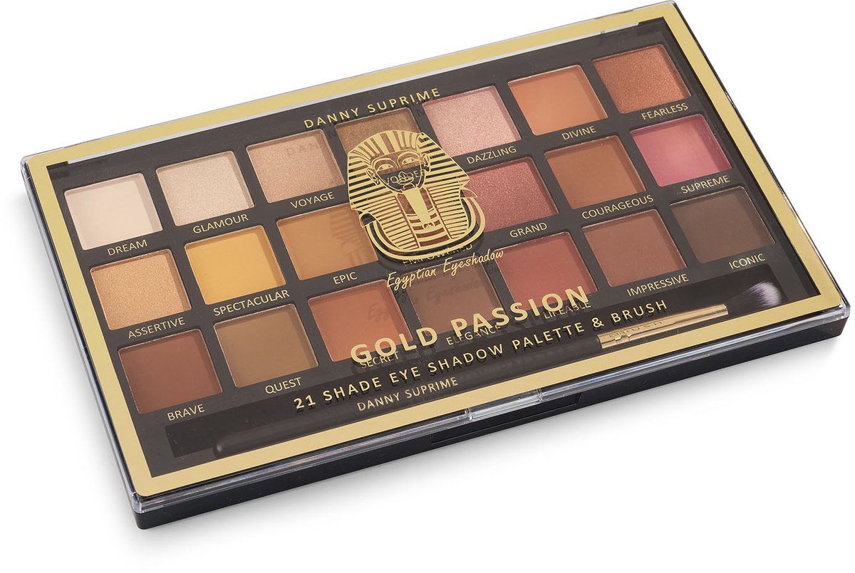 Egyptian Powder Oogschaduw – Gold Passion – 21 Kleuren Palette met Kwast - Mat, Glans & Glitter