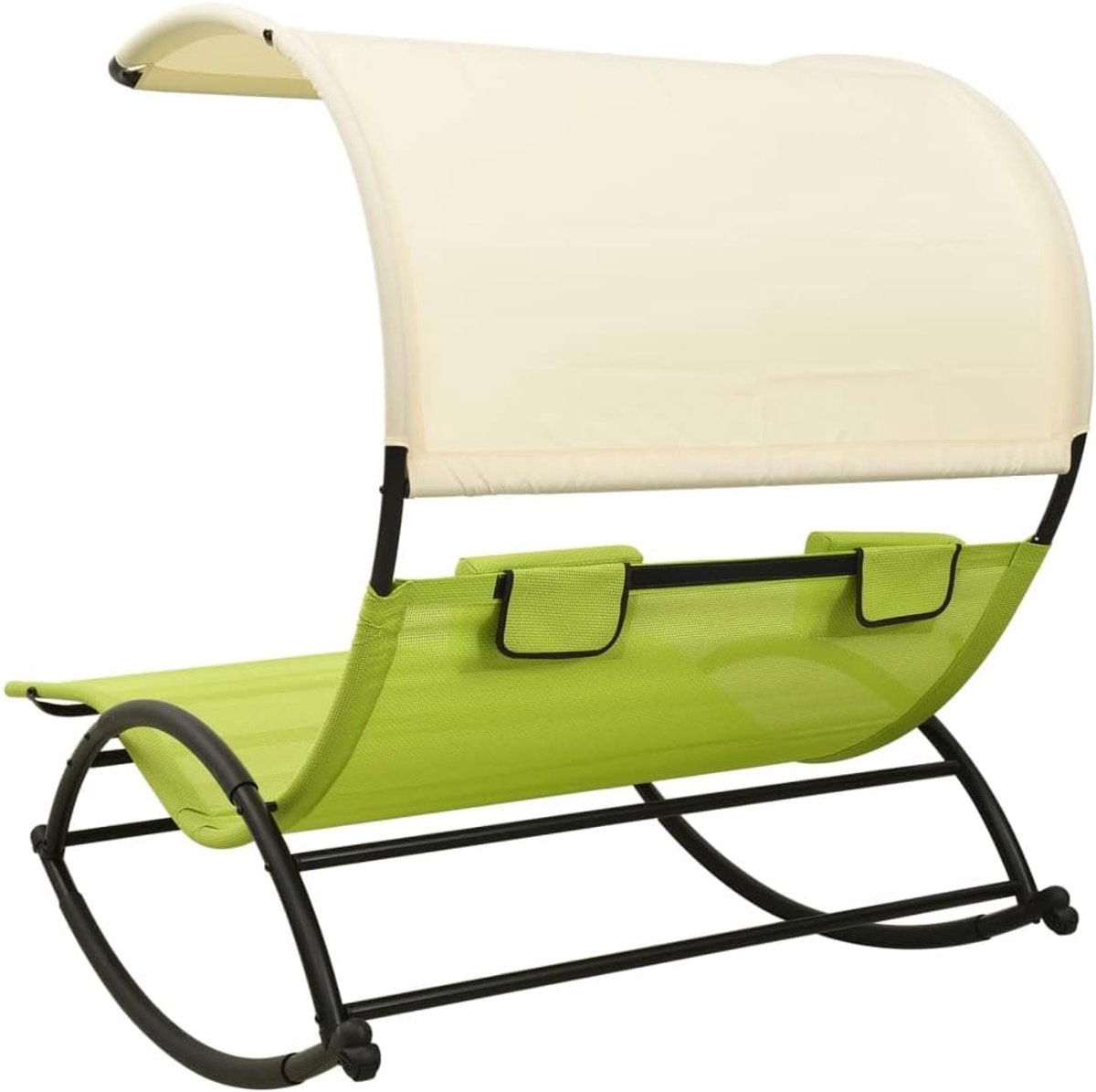 Dubbele Zonnebed met Zonnedak 139 x 180 x 170 cm – Dubbele Ligstoel Tuin & Terras, Schommel Ligbed met Kussens en UV-bescherming – Mobili Bella