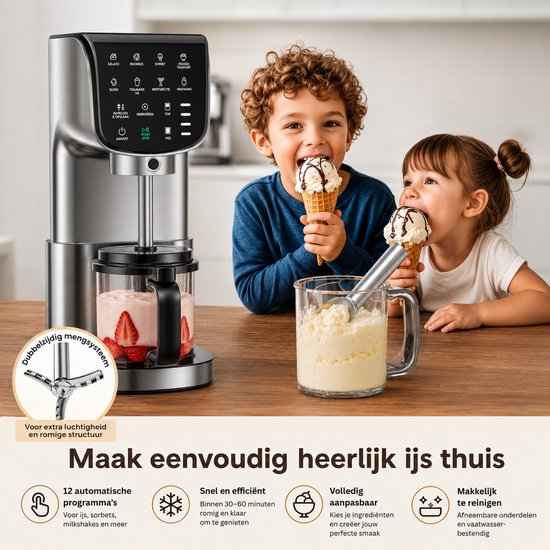 Jensaro IJsmachine voor Thuis - IJsmaker - Gelato Machine - Sorbet Maker - Frozen Yoghurt Maker - Milkshake Maker - 12 Programma's — afbeelding 5