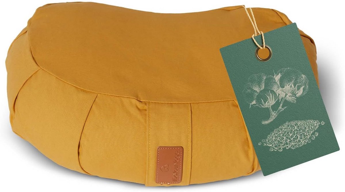 Zafu Halfmaan Meditatiekussen Gevuld met Biologische Boekweitschalen of Spelt, Afneembare en Wasbare Overtrek van Katoen, 45 x 30 x 14 cm - Ideaal voor Yin Yoga, Meditatie en Pilates