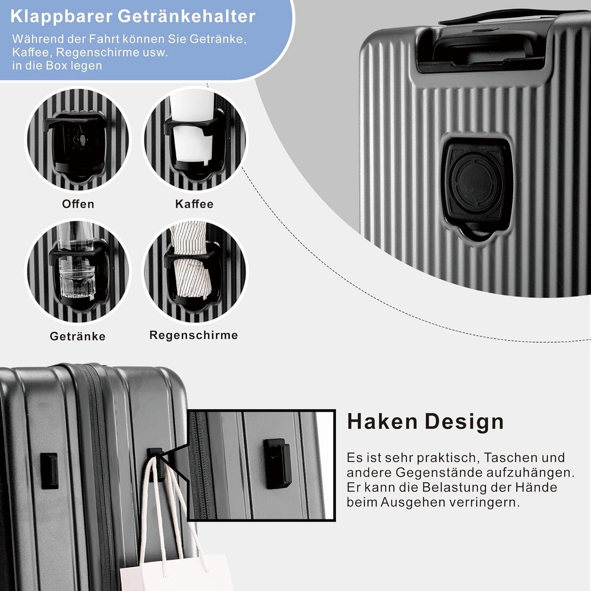 Harde Koffer Trolley - Uitschuifbaar en Met Dubbele Wielen - Handbagage en Reisbagage Set - Zwart – foto 2