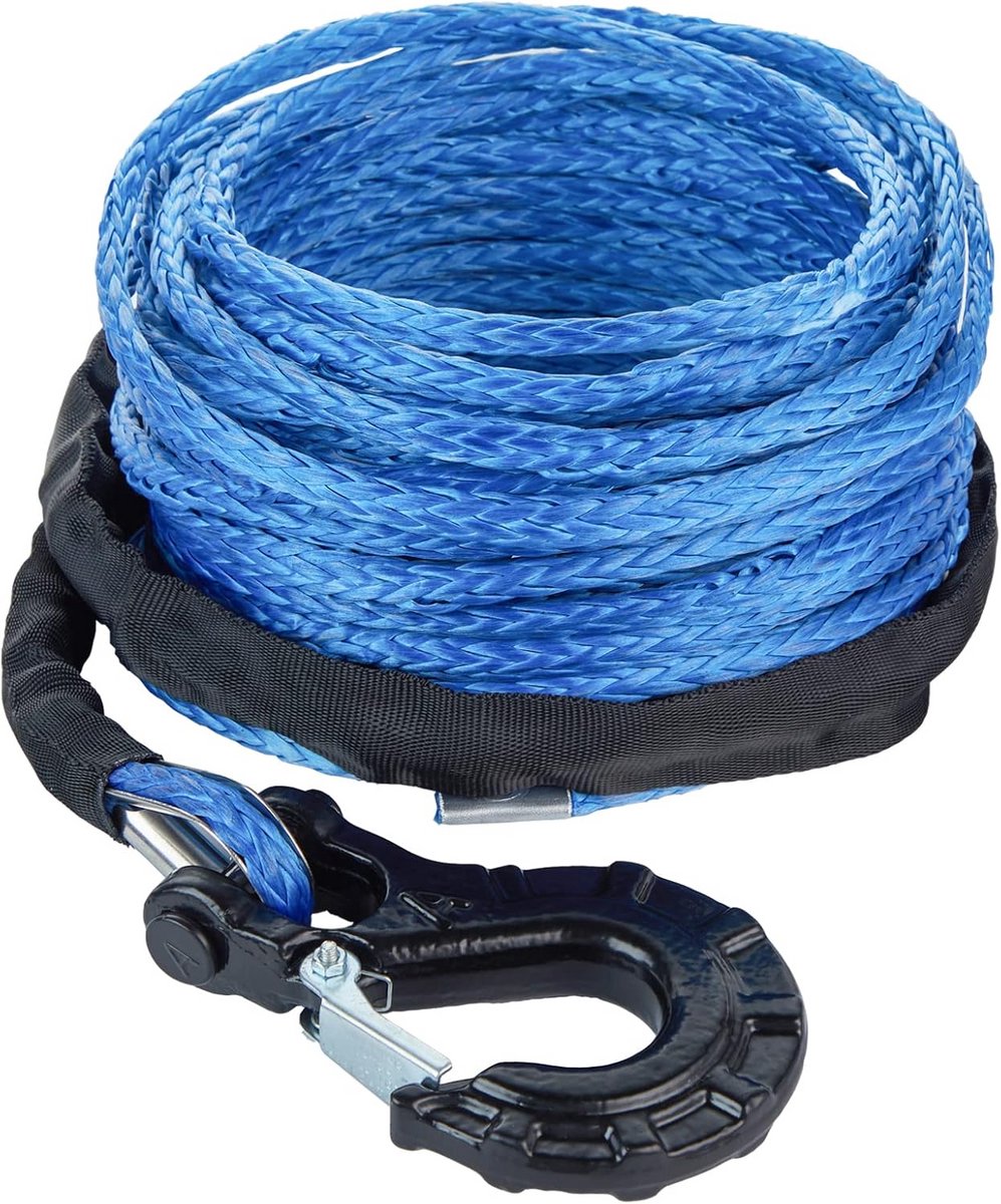 Synthetisch liertouw 5/16 inch x 500 ft - 1500 lbs treksterkte met beschermende sleeppijp en gesmede lierhaak