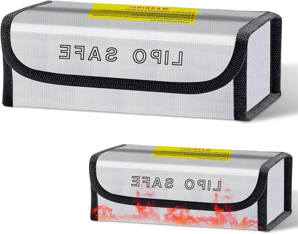 Vuurvaste opslagtas voor LiPo-batterijen - Veilig opladen en opslaan voor drones en RC-auto's - Ideaal voor thuis en onderweg (Zilver, 185 x 75 x 60mm)