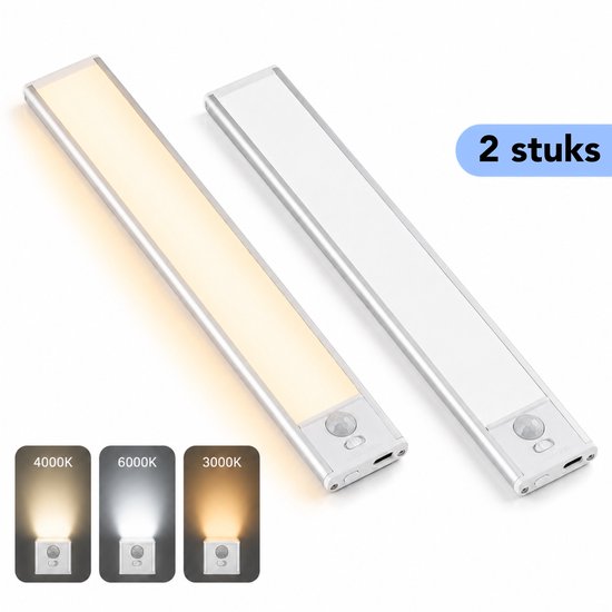 MyGear LED Verlichting met Bewegingssensor - 2 Stuks - Kastverlichting - Trapverlichting - Keukenverlichting - Draadloos - USB-C Oplaadbaar - LED Strip - Nachtlampje - LED Lamp - Kastlamp - Onderbouw LED