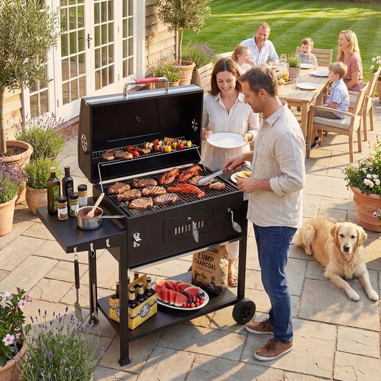 HomeGoodies BBQ - Houtskool barbecue - BBQ kar verrijdbaar - Groot grilloppervlak - 69x42.5 cm - thermometer - zijtafels - Zwart van homegoodies — afbeelding 4