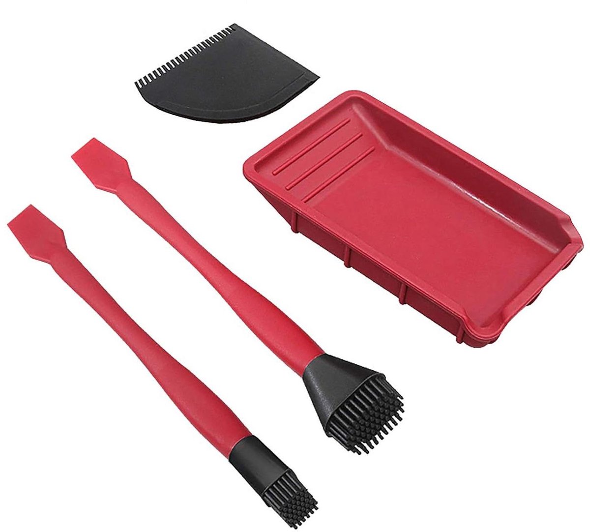 Lijmgereedschap Set - Siliconen Tools - Houtbewerking Hobby - 4 Delig Siliconen - 2 Borstelmaten - Rood Zwart