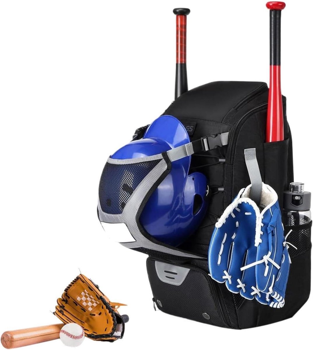 Sporttas Honkbal - Softbaltas Voetbaltas - Sportuitrusting Vervoeren - Apart Schoenenvak - 54 x 36 x 23 cm - Zwart