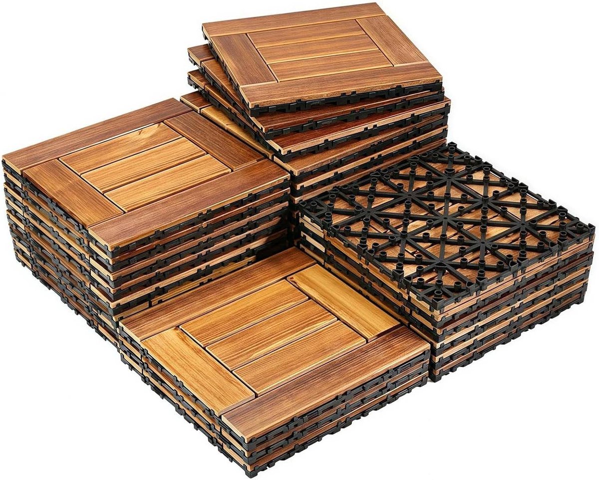 Terrastegels Hout - Vloerplaten Buiten - Buitenruimte Aankleden - In elkaar grijpend Systeem - 30 x 30 cm - Houtkleur