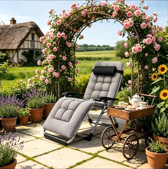 Opvouwbare Ligstoel met Hoofdsteun en Bekerhouder - Ergonomische Relaxstoel voor Tuin, Balkon, Camping en Terras - 183 cm — afbeelding 3