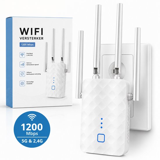 WiFi Versterker Stopcontact - 1200 Mbit/s - Dual Band 2.4G & - WiFi - €27,95