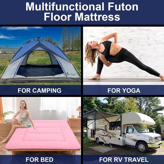 Futon Matras - Japanse Futon, Dikke Japanse Vloer Slaapmat Opvouwbaar, Oprolbaar Matras Gemakkelijk Op te Bergen En Mee Te Nemen, Futon Matras Voor Kamperen En Logeerkamer — afbeelding 4