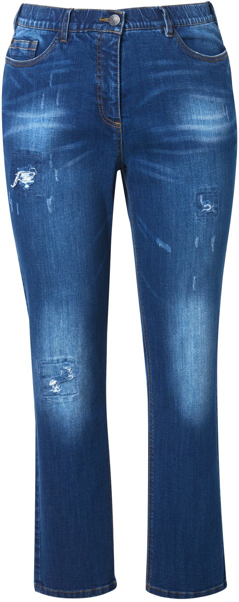 Ulla Popken - Dames - Jeans Sammy vintage wassing destroyed effecten - Blauw denim - Maat 64