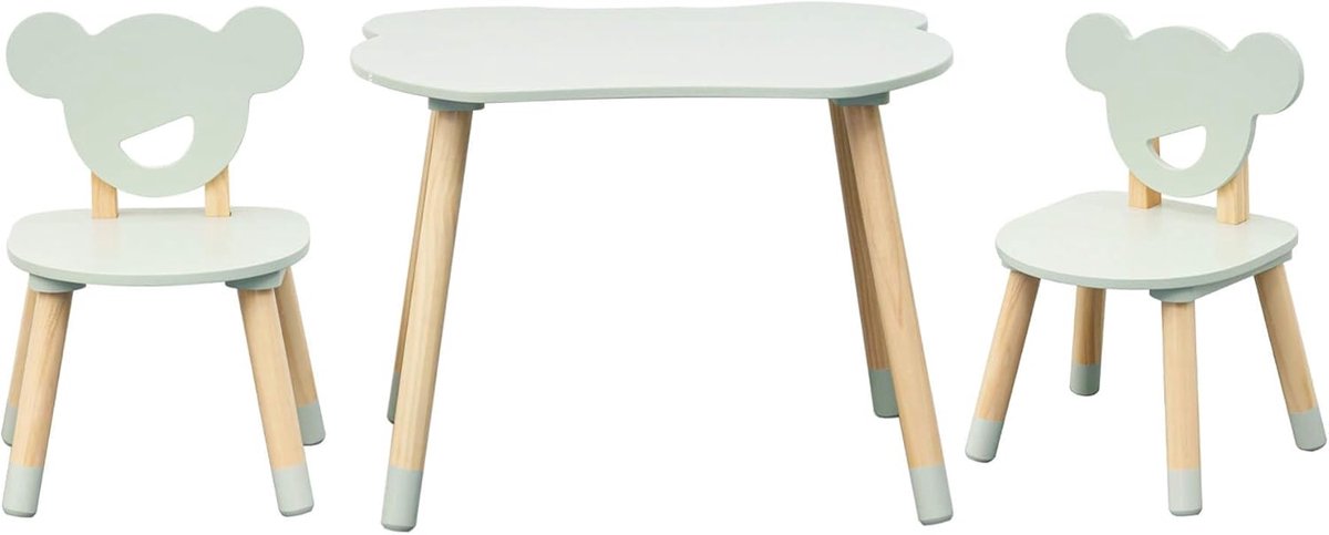 Kinderkamer meubels - Tafel en stoelen - Creatief spelen - Afgeronde randen - 3-delig - Aqua groenbruin