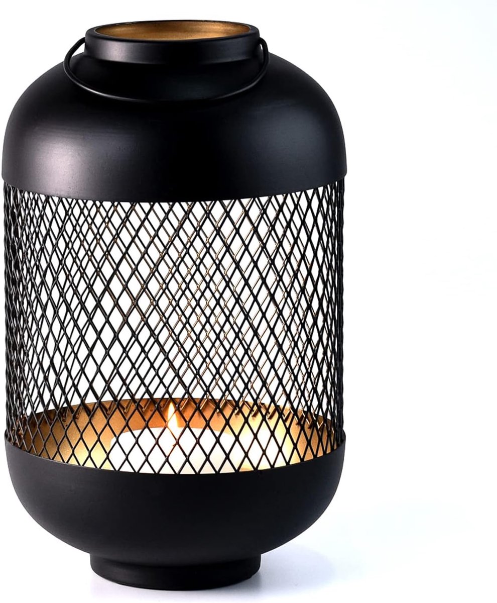 Tuin Lantaarn - Windlicht Buiten - Sfeerverlichting Creëren - Modern Scandinavisch Design - 32 cm Hoog - Zwart Goud