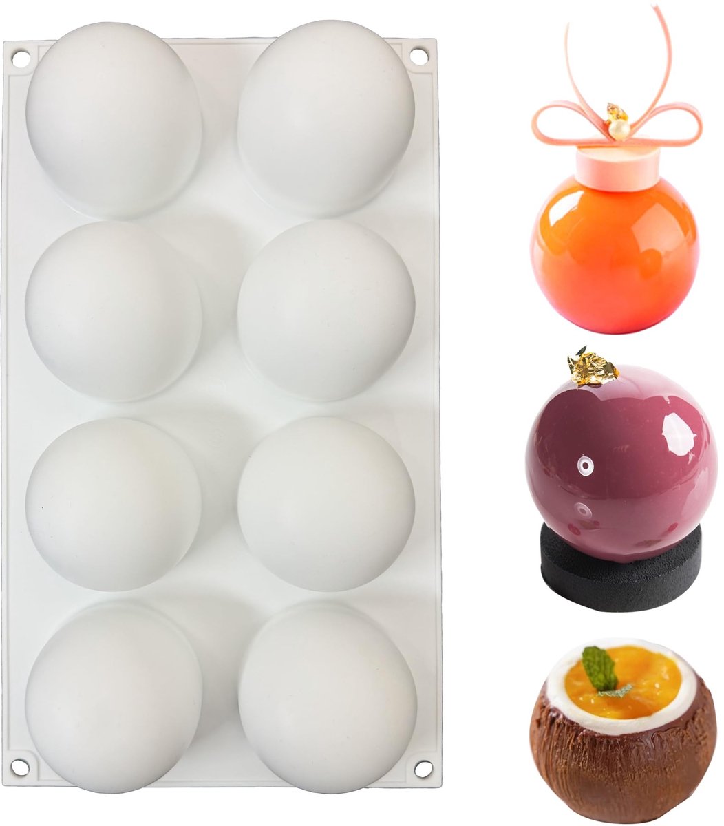 MTTproducts- Siliconen Vorm Ø 6 cm - 8 Putten - Chocoladevorm - Koepelmousse - Cake - Duurzaam - Antiaanbaklaag - Bakvorm