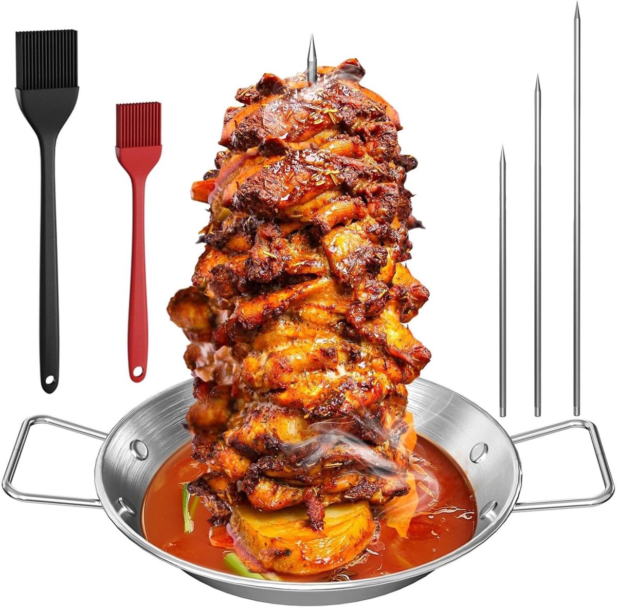 MTTproducts- Spiesjeshouder Roestvrij Staal - Verticale BBQ Spiesjesmachine - 3 Maten Reservepunten - Grillplaat met Handvat - Eenvoudig te Reinigen - Kebabhouder