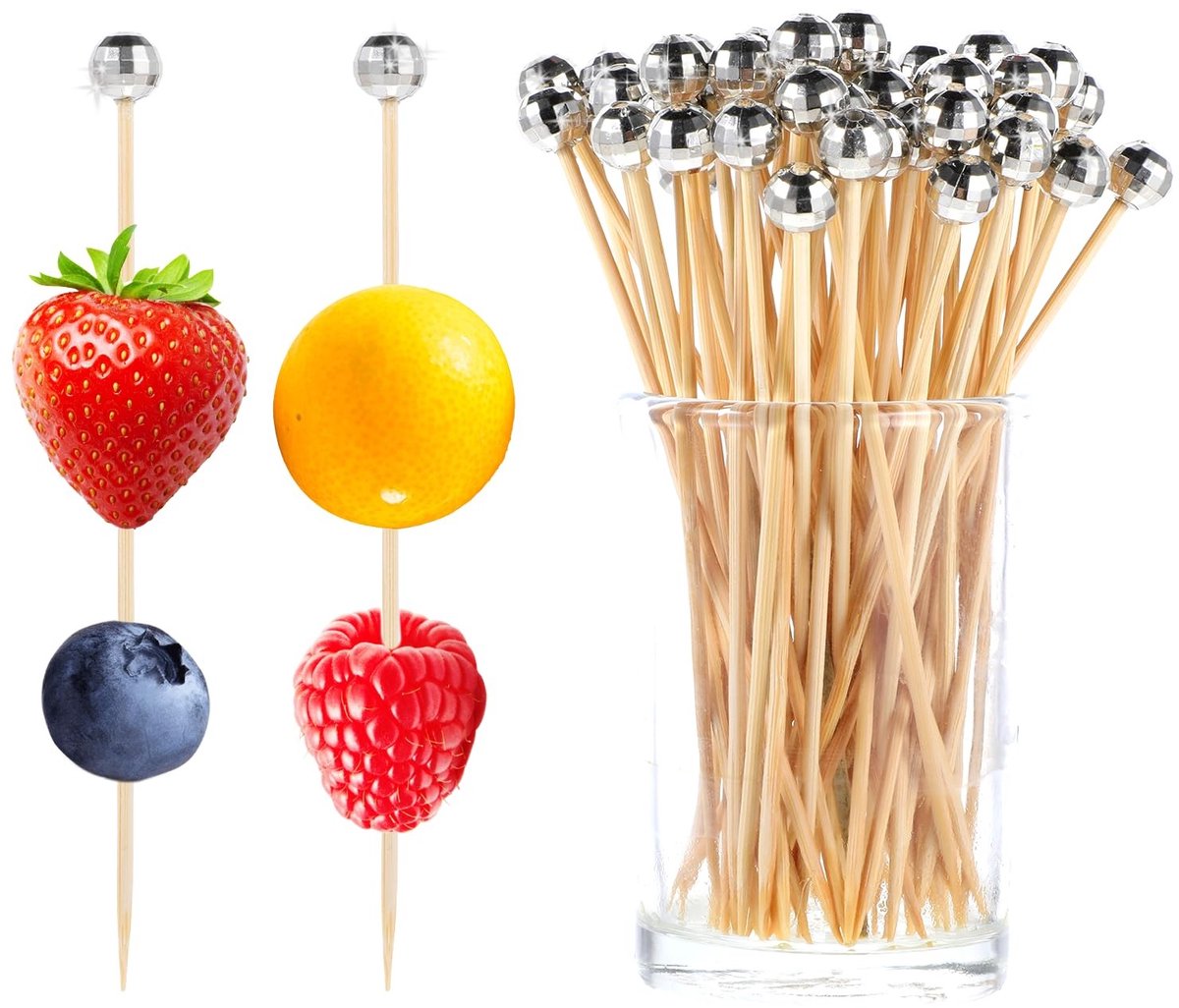 MTTproducts- Cocktailprikkers 12 cm - 100 stuks - Houten Prikkers - Disco Bal - Vingerfood - Milieuvriendelijk Materiaal