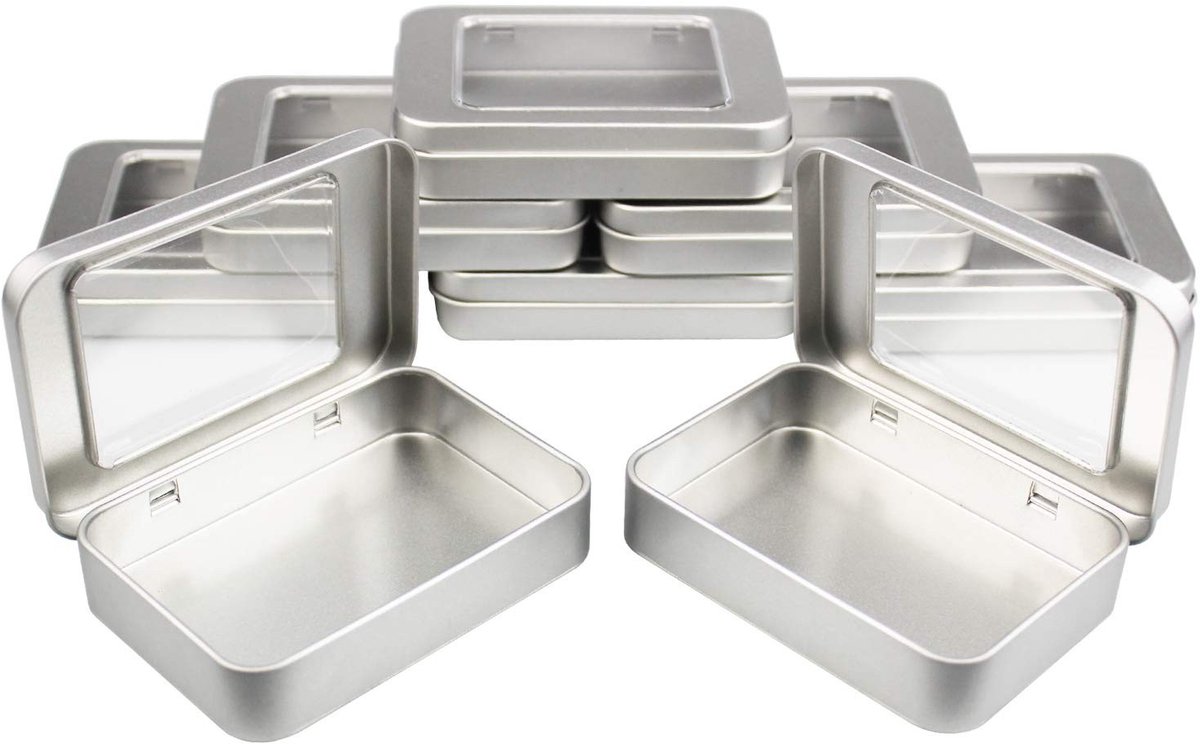 MTTproducts- Opbergdozen 8 Stuks - Met Dekkende Deksel - Met Venster - Blik - Lichtgewicht - 10 x 7 x 2 cm - Opbergblik