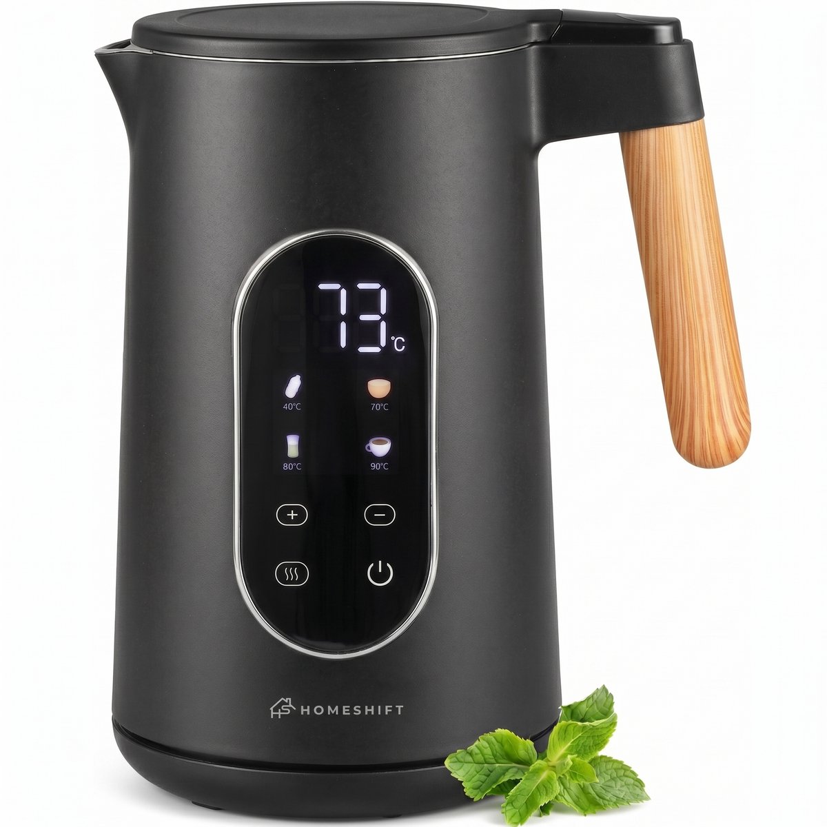 HomeShift® Waterkoker met Temperatuurregeling - Warmhoudfunctie - Dubbelwandig - Elektrisch - 1,7 Liter - 2200W - Zwart / Hout