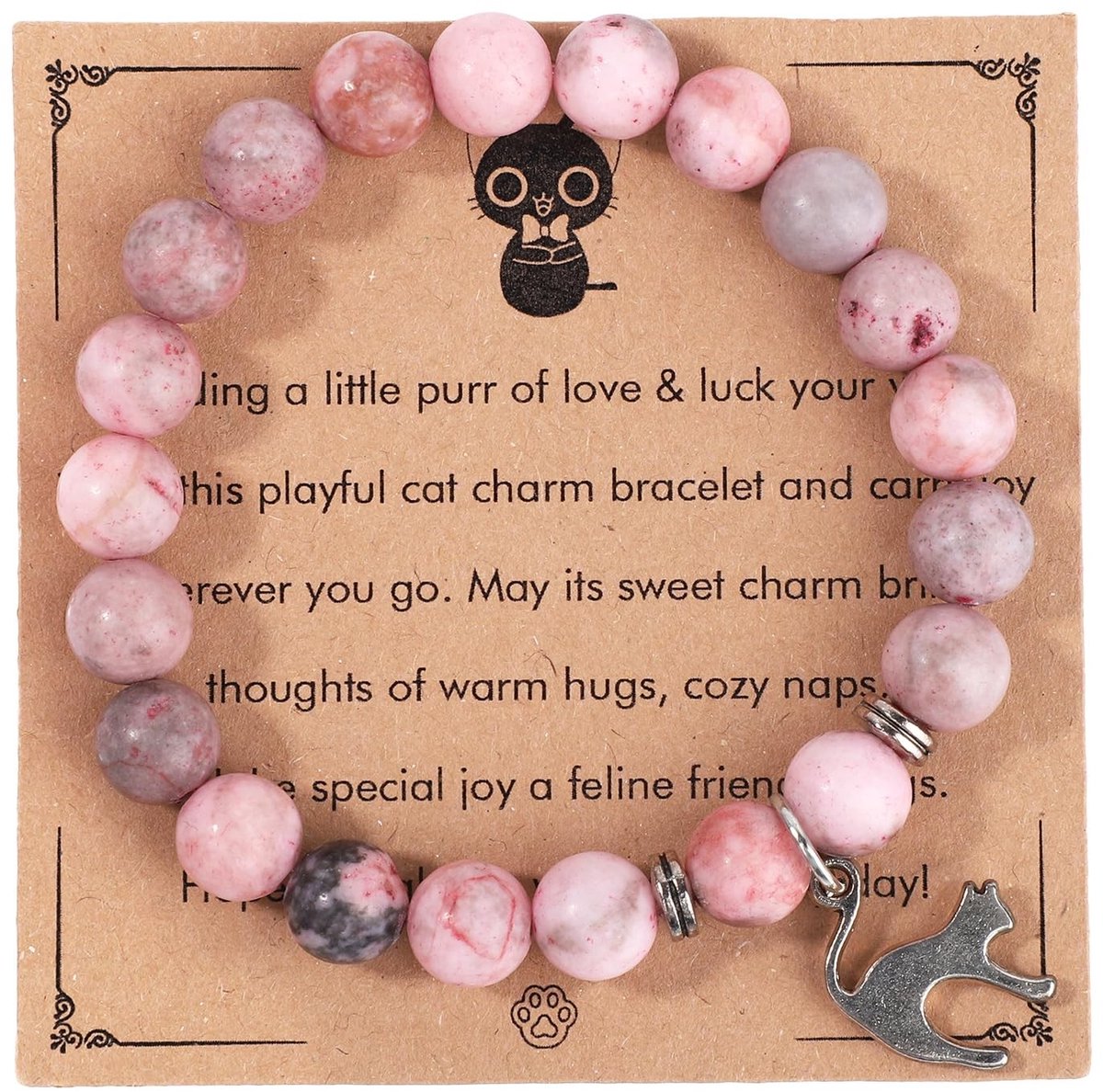 MTTproducts - Roze Kattenstenen Armband met Wenskaart voor Vrouwen