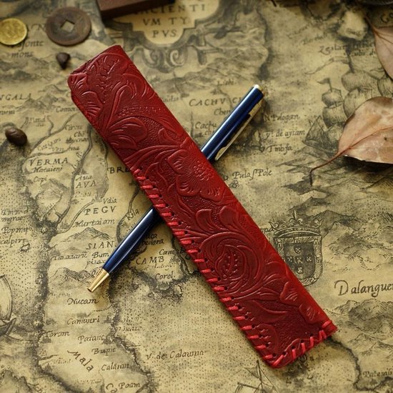 MTTproducts- Pen Sleeve - Lederen Vintage Pouch - Potlood Case - Voor 1 Pen - Hoogwaardig Reliëfproces - Uniek Ontwerp - Pennenhoes — afbeelding 3